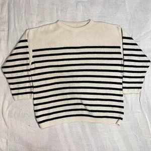 Brick Lane Wool Sweater - Striped - Cream and Navy